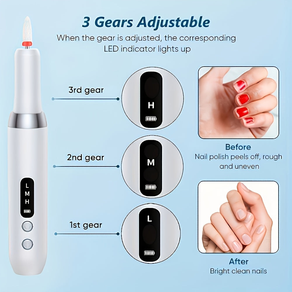 Rechargeable USB Automatic Nail Polisher, Portable Electric Nail Enhancement, with Variable Speed Electric Nail Cutter Tool, Including Nail File And Cuticle Push Rod, Suitable for Gel Nail DIY, Grinding, Polishing, Nail Enhan